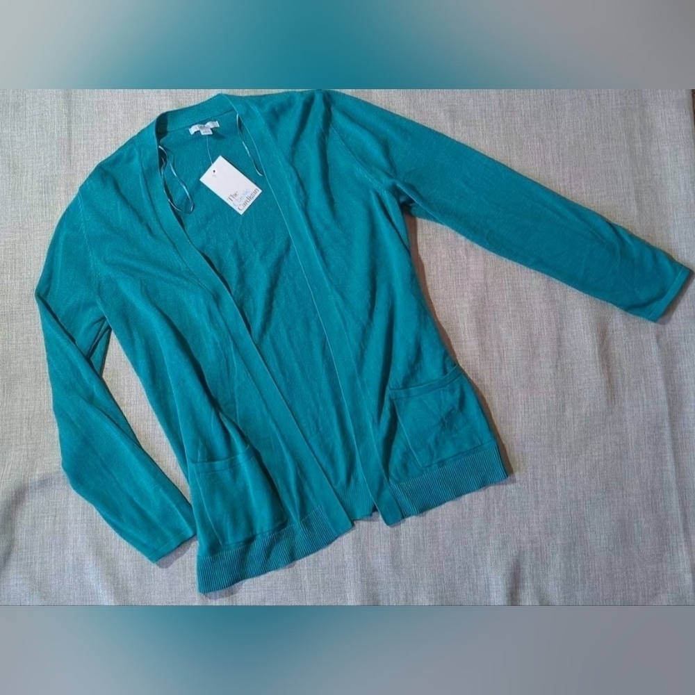 New Croft & Barrow Ocean Tropic Classic Open Front Cardigan Size Large New